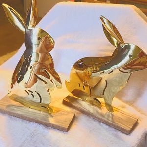 Brand new large gold metal bunnies